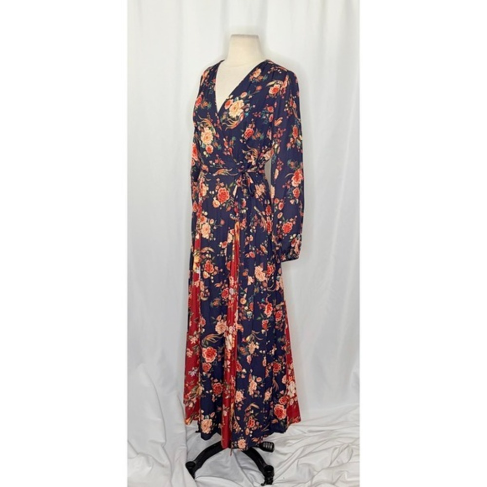 Anthropologie‎ FARM RIO Gracia Wrap Maxi Dress Floral Birds Bohemian X-Small - Picture 7 of 15